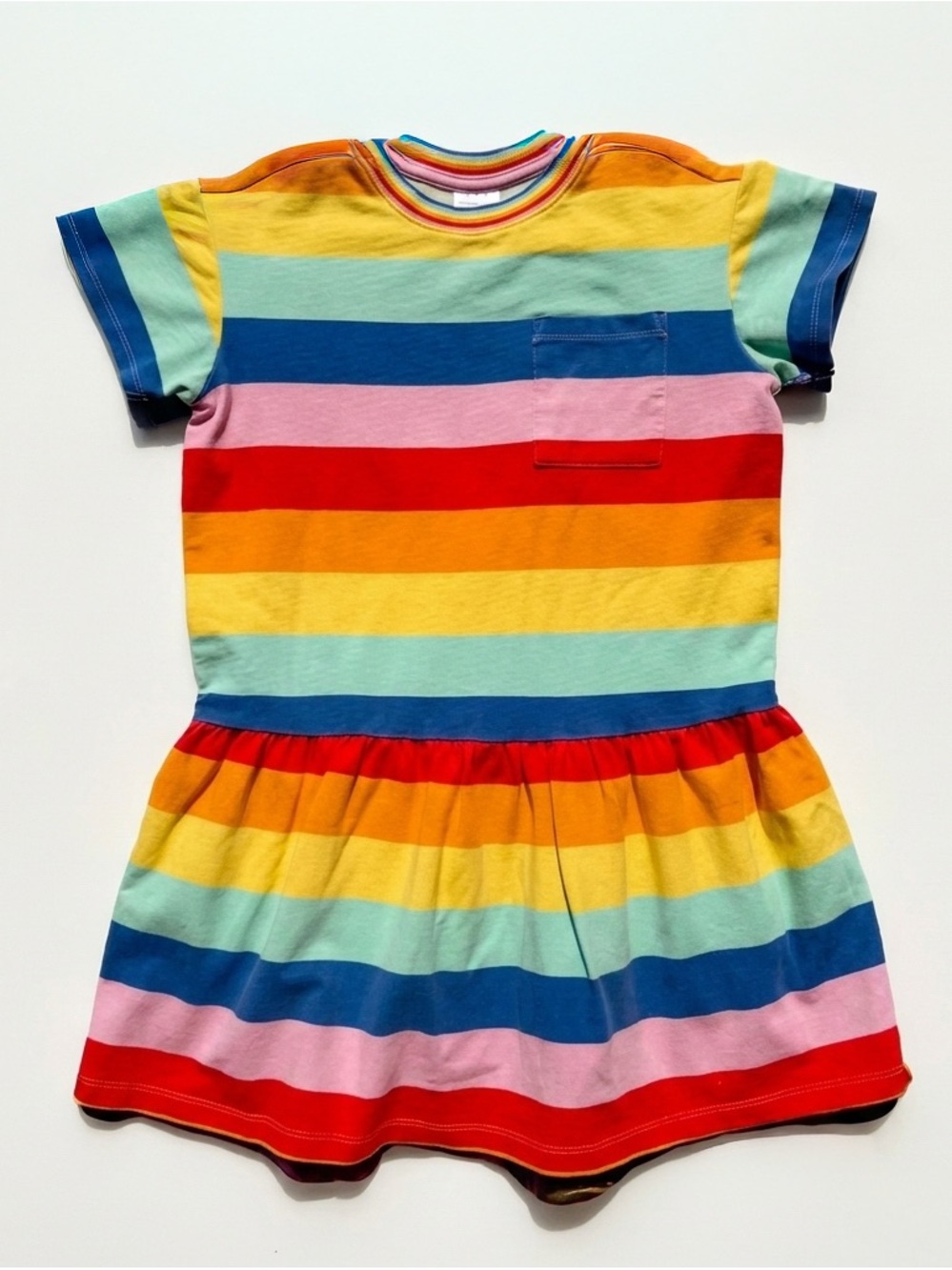 Hanna Andersson Rainbow Striped Pocket Skater Play Dress Size 130 US 8 Cotton